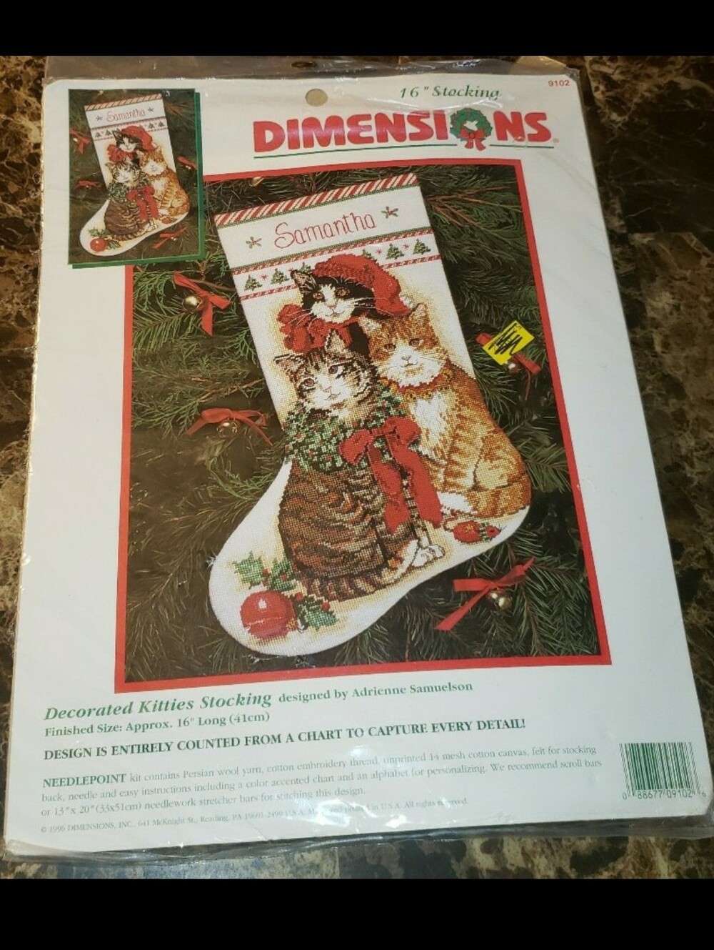 Vintage 1996 Dimensions "Decorated Kitties Stocking" Needlepoint Stocking Kit 91